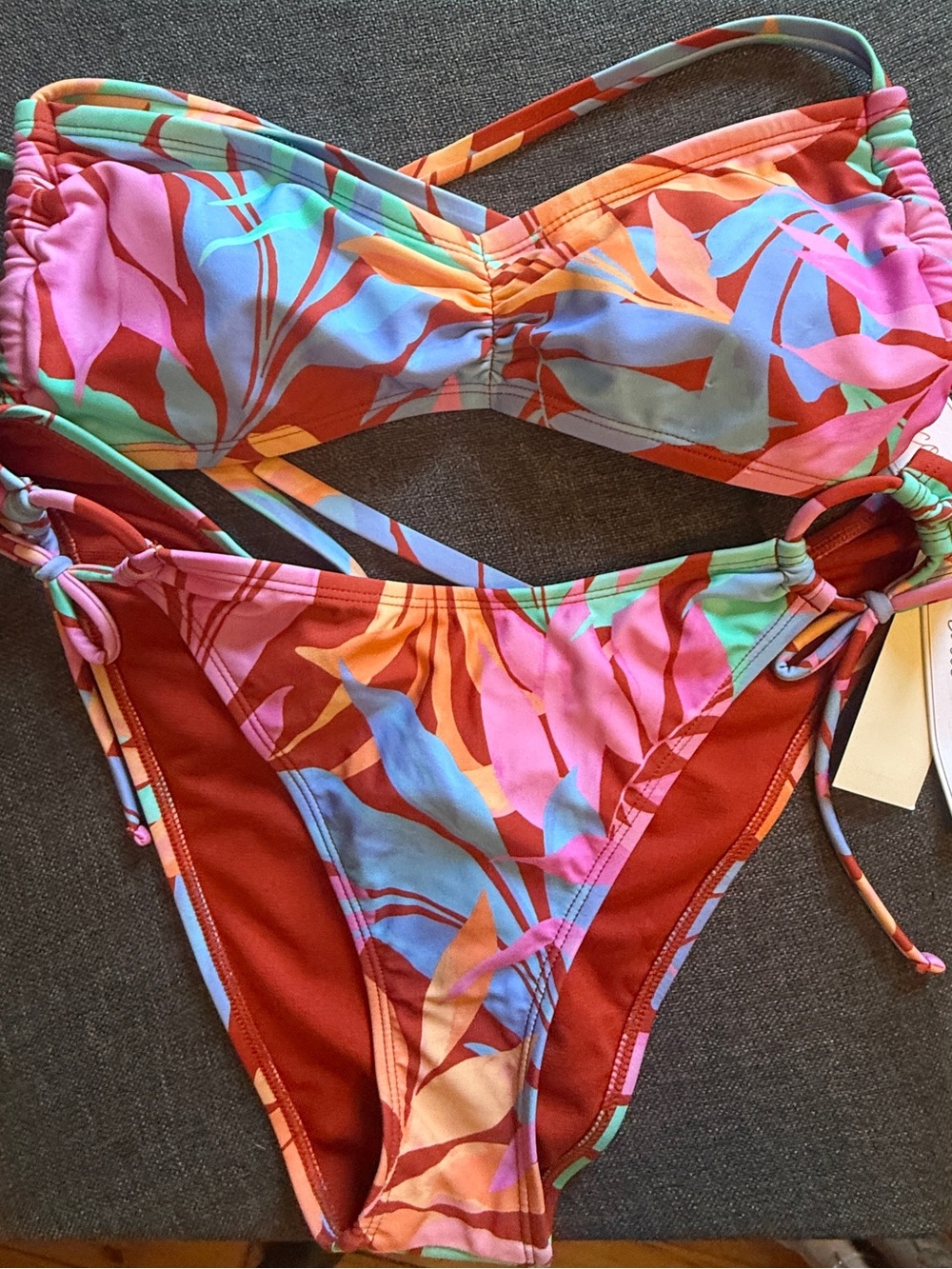 Salt + Cove Red Multi-Color Tropical Bandeau Bikini Set